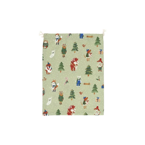 Pochon cadeau, coton bio GOTS, forêt d’hiver, 27 x 37 cm