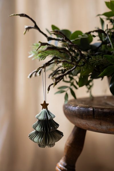 Hanger kerstboom, papier, honingraat, groen, 9 cm