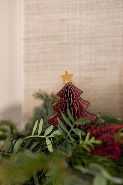 Hanger kerstboom, papier, honingraat, roodbruin, 9 cm