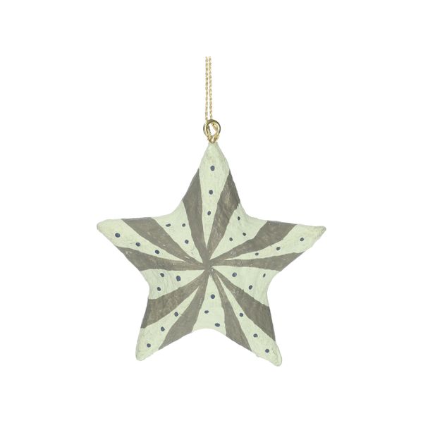 Kersthanger ster, katoen maché, groen, 7,5 cm