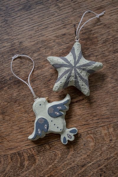 Kersthanger ster, katoen-maché, groen, 7,5 cm