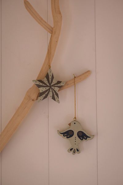 Kersthanger ster, katoen-maché, groen, 7,5 cm