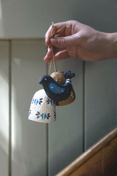 Kersthanger vogel, katoen-maché, 7,5 cm
