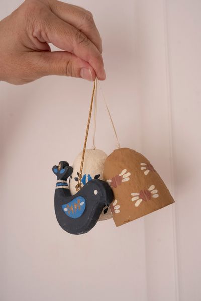 Kersthanger vogel, katoen-maché, 7,5 cm