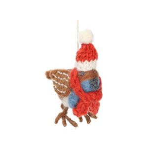 Kersthanger, vogel met muts en sjaal, vilt