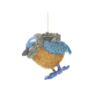 Kersthanger, blauwe vogel met sjaal, vilt