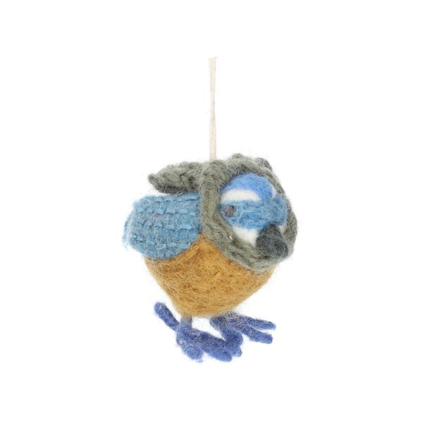Kersthanger, blauwe vogel met sjaal, vilt