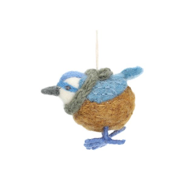 Suspension de Noël, oiseau bleu avec écharpe, feutrine