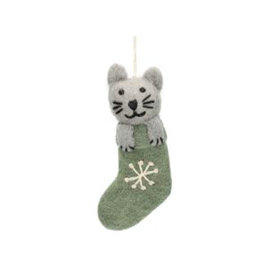 Kersthanger, kat in een kerstsok, vilt