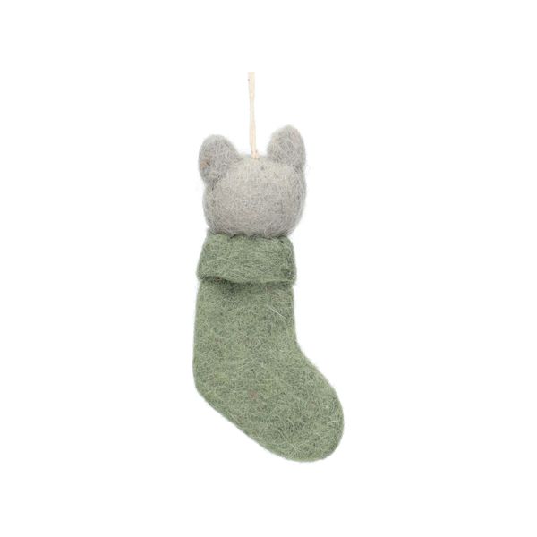 Kersthanger, kat in een kerstsok, vilt