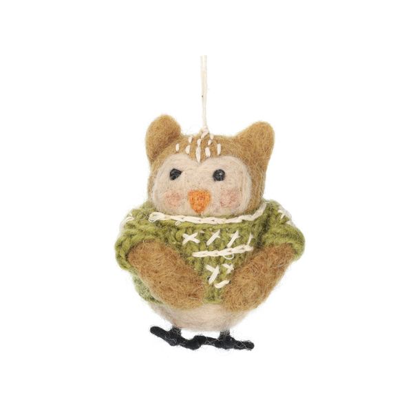Suspension de Noël, hibou en pull, feutrine