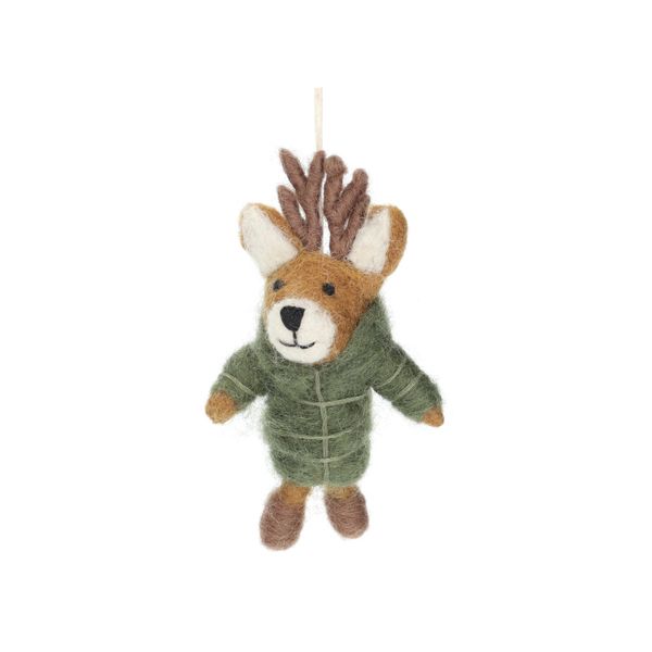 Kersthanger, hert met puffer jas, vilt