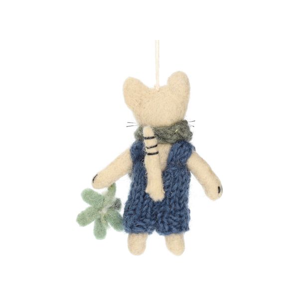 Hanger muis met tak, vilt