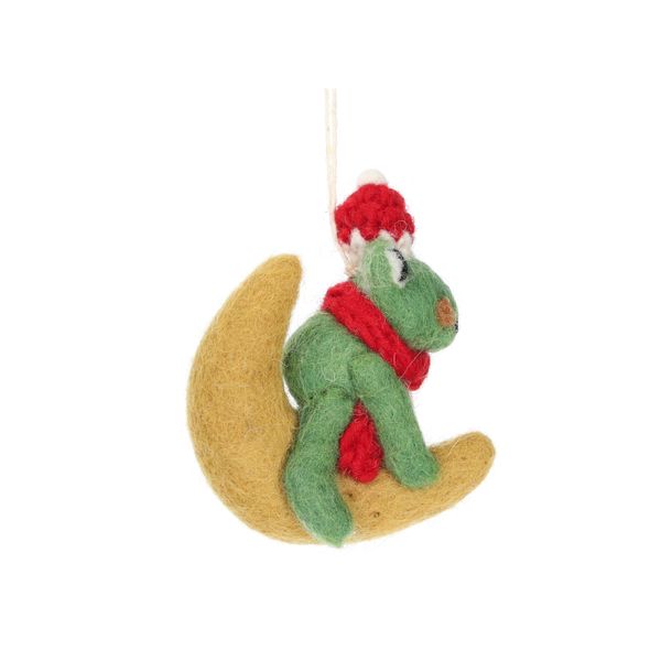 Suspension de Noël, grenouille sur la lune, feutrine Suspension de Noël, grenouille sur la lune, feutrine