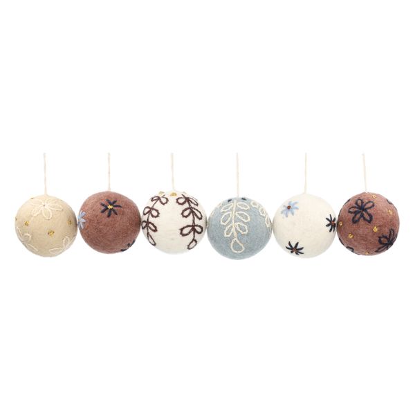 Kerstballen, set van 6 in doos, Ø 5 cm, vilt