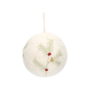 Kerstbal, vilt, wit, Ø5 cm