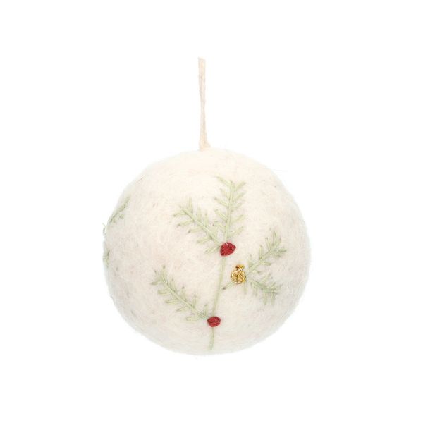 Kerstbal, vilt, wit, Ø5 cm