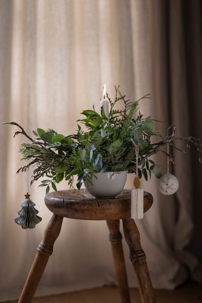 Kerstbal, vilt, wit, Ø5 cm
