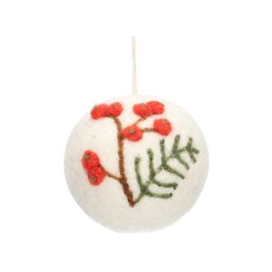 Kerstbal, rode besjes, vilt, Ø 6 cm