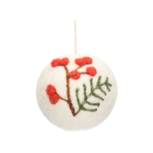 Kerstbal, rode besjes, vilt,Ø 6 cm