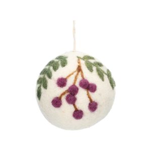Kerstbal, paarse besjes, vilt, Ø 6 cm