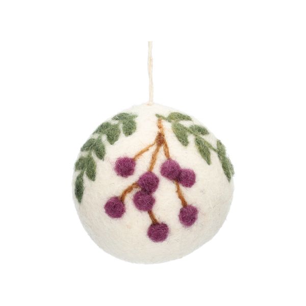 Kerstbal, paarse besjes, vilt, Ø 6 cm