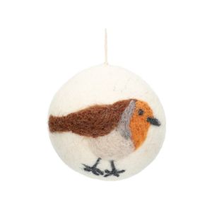 Kerstbal met roodborstje, vilt, Ø7 cm