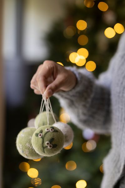 Kerstbal, vilt, groen, ca. Ø5 cm