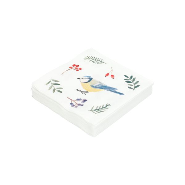 Serviettes de table, papier, vert Noël et oiseau, 25 x 25 cm, 20 pcs
