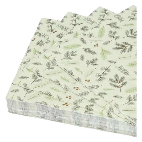 Servetten, papier, kerstgroen takjes, 33 x 33 cm, 20 stuks