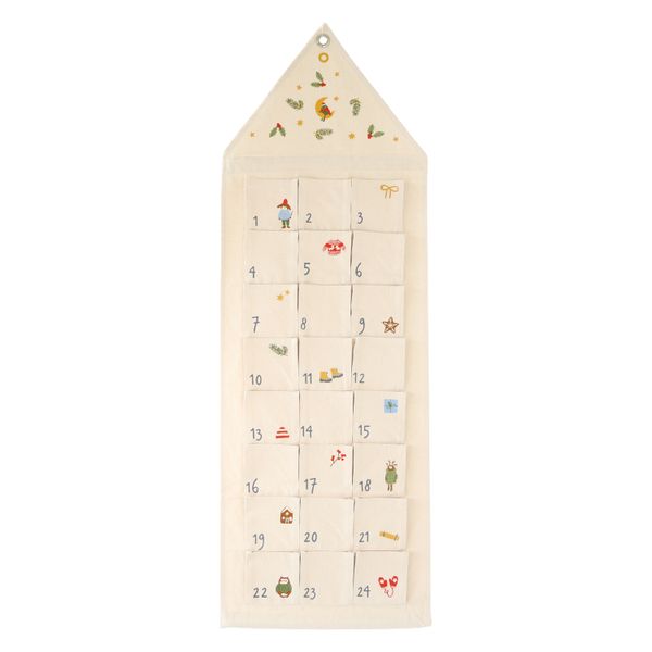 Adventskalender, winterbos, gerecycled katoen, 24 vakjes, 115 x 40 cm