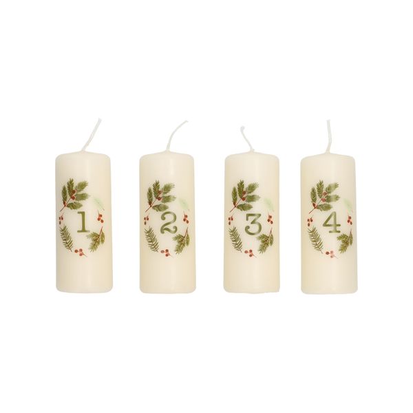 Adventskaars, kerstgroen, 4 stuks, Ø4 x 10 cm