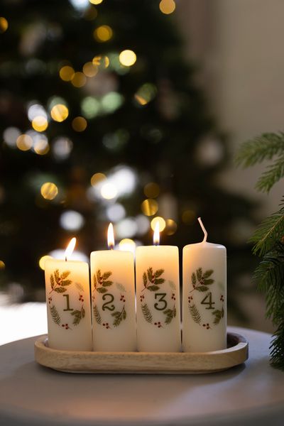 Adventskaars, kerstgroen, 4 stuks, Ø4 x 10 cm