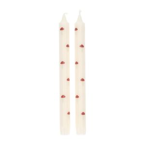 Dinerkaarsen, wit met paddenstoelen, 25 cm, 2 stuks