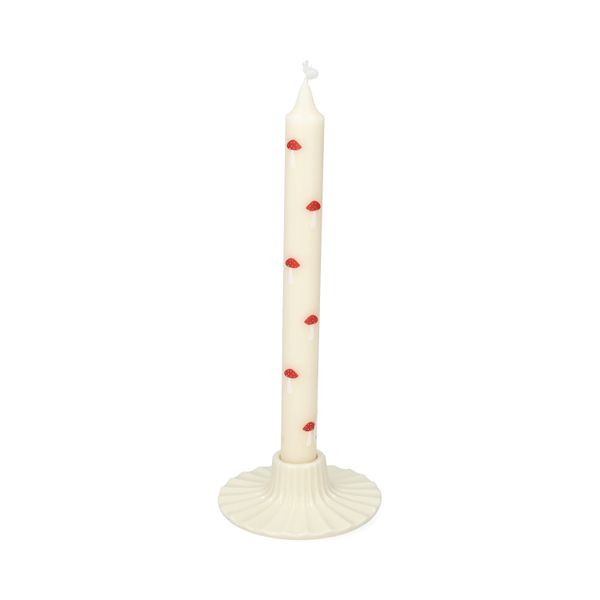 Bougies de table blanches, ornées de champignons, 25 cm, lot de 2