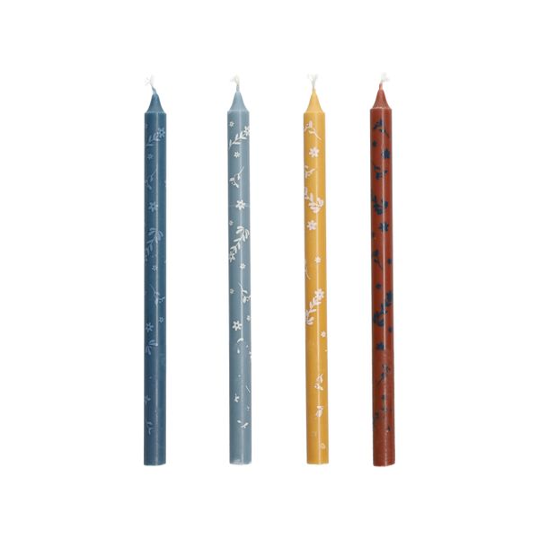 Dunne kaarsen met print, 4 stuks, 20 cm