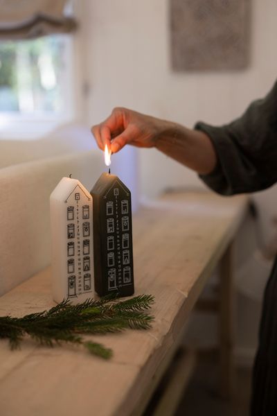 Adventskaars, huis, groen, 20 cm