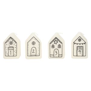 Adventskaarsen, huisjes, 6 cm, 4 stuks