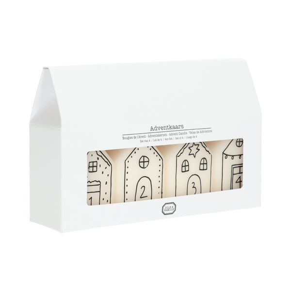 Adventskaarsen, huisjes, 6 cm, 4 stuks