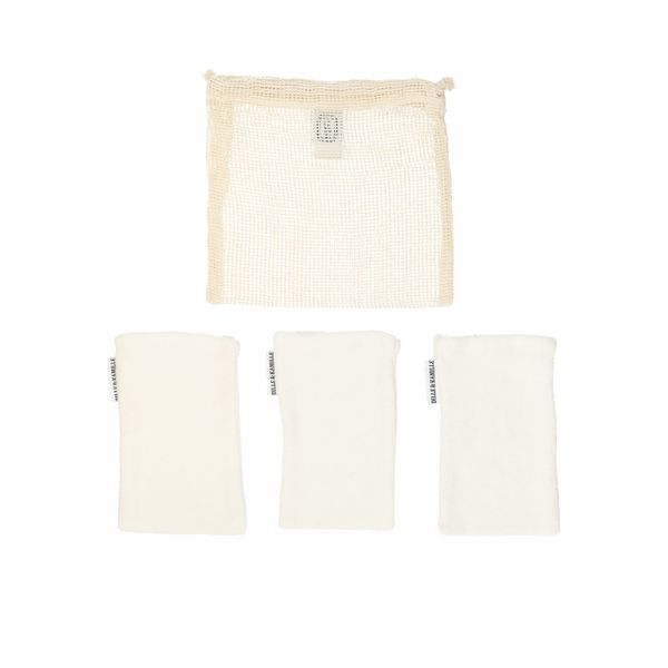 Lingettes réutilisables pour le visage, coton bio GOTS, lot de 3