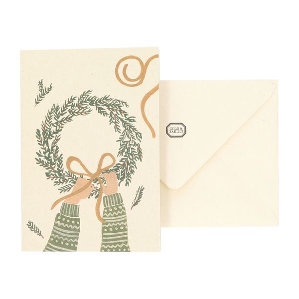 Kerstkaart met envelop, kerstkrans, 5 stuks