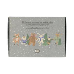 Kerstkaarten met envelop, knuffelde dieren, set van 10 in een doos
