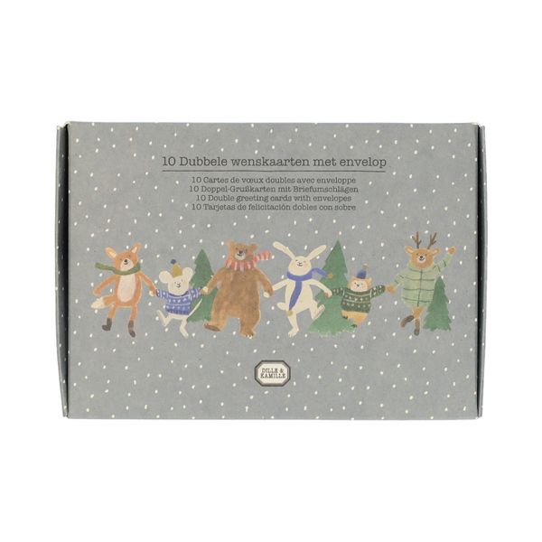 Kerstkaarten met envelop, knuffelde dieren, set van 10 in een doos