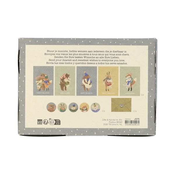 Kerstkaarten met envelop, knuffelde dieren, set van 10 in een doos