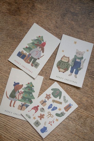 Kerstkaarten met envelop, winteraccessoires, set van 10 in een doos Kerstkaarten met envelop, winteraccessoires, set van 10 in een doos