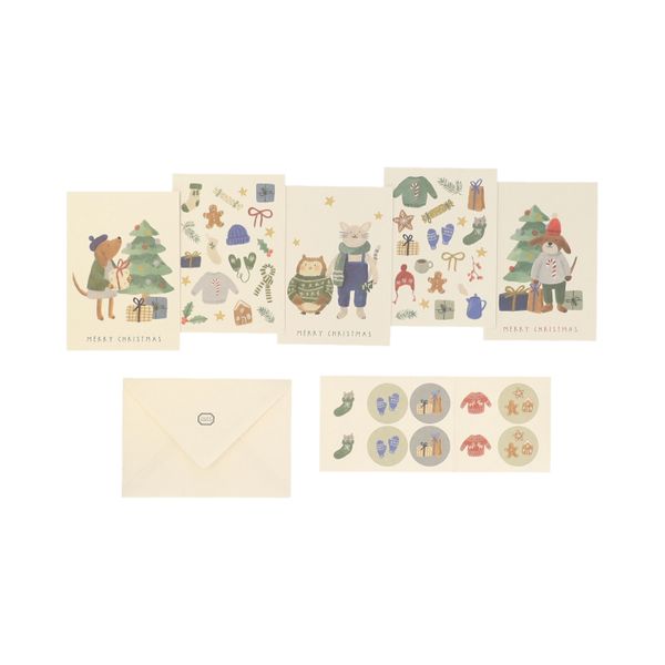 Kerstkaarten met envelop, winteraccessoires, set van 10 in een doos Kerstkaarten met envelop, winteraccessoires, set van 10 in een doos