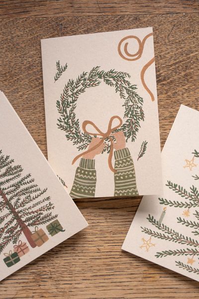 Kerstkaarten met envelop, kerstgroen, set van 10 in een doos