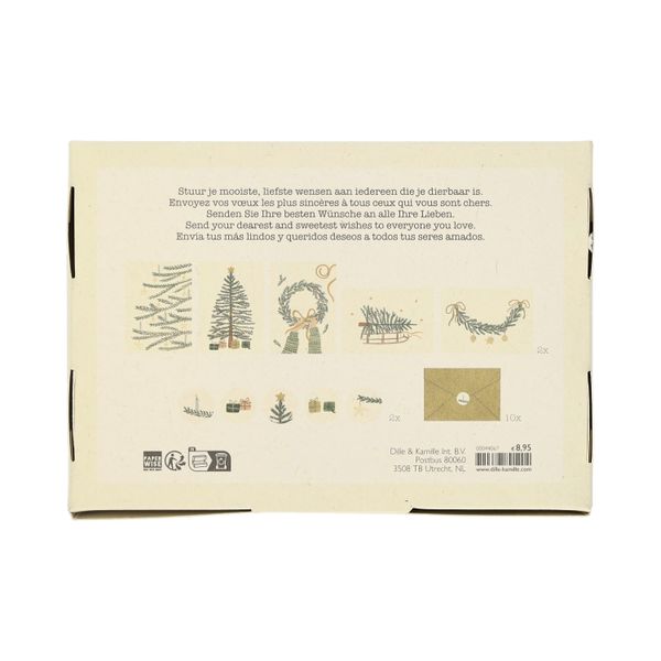 Kerstkaarten met envelop, kerstgroen, set van 10 in een doos