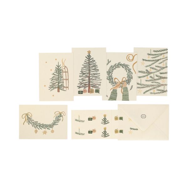 Kerstkaarten met envelop, kerstgroen, set van 10 in een doos