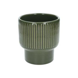 Bloempot, aardewerk, geribbeld, bosgroen, Ø14 X H15 cm